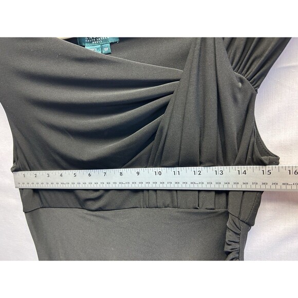 Lauren Ralph Lauren Ruched Sleeveless Sheath Dress Black Draped Women’s 10P - Picture 7 of 9